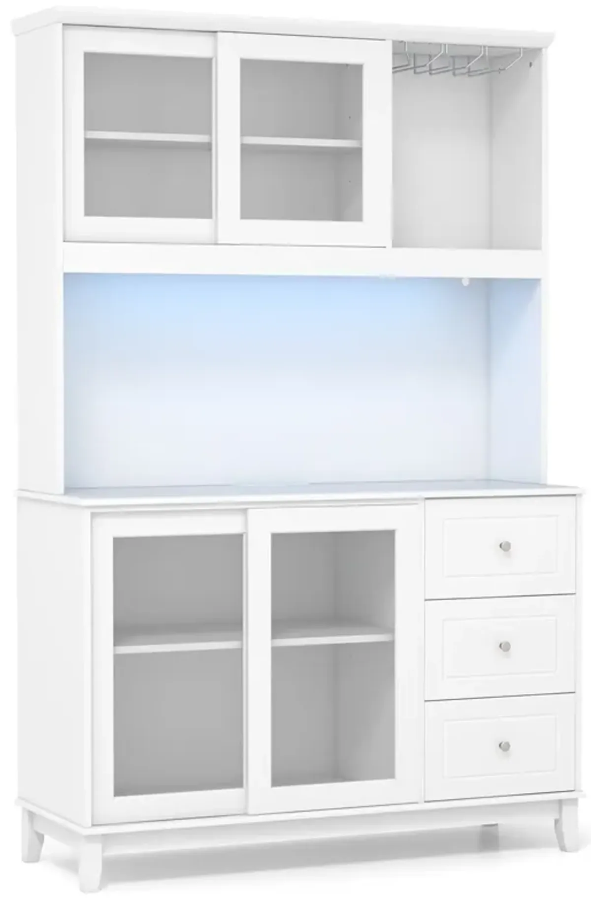 Kitchen Pantry Storage Cabinet Kitchen Hutch with LED lights and Power Outlet