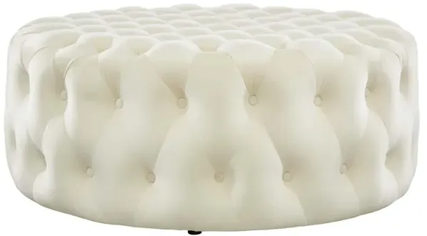 Amour Tufted Button Large Round Performance Velvet Ottoman White EEI-5469-IVO