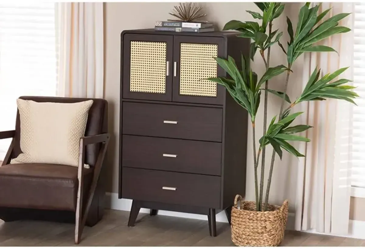 Mid-Century Modern Espresso Brown Wood 3-Drawer Storage Chest