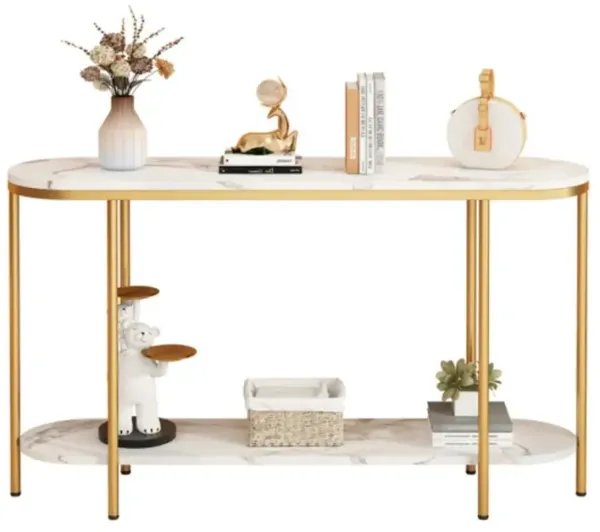 2-Tier Console Table Narrow Entryway Table for Hallway or Living Room Storage and Display
