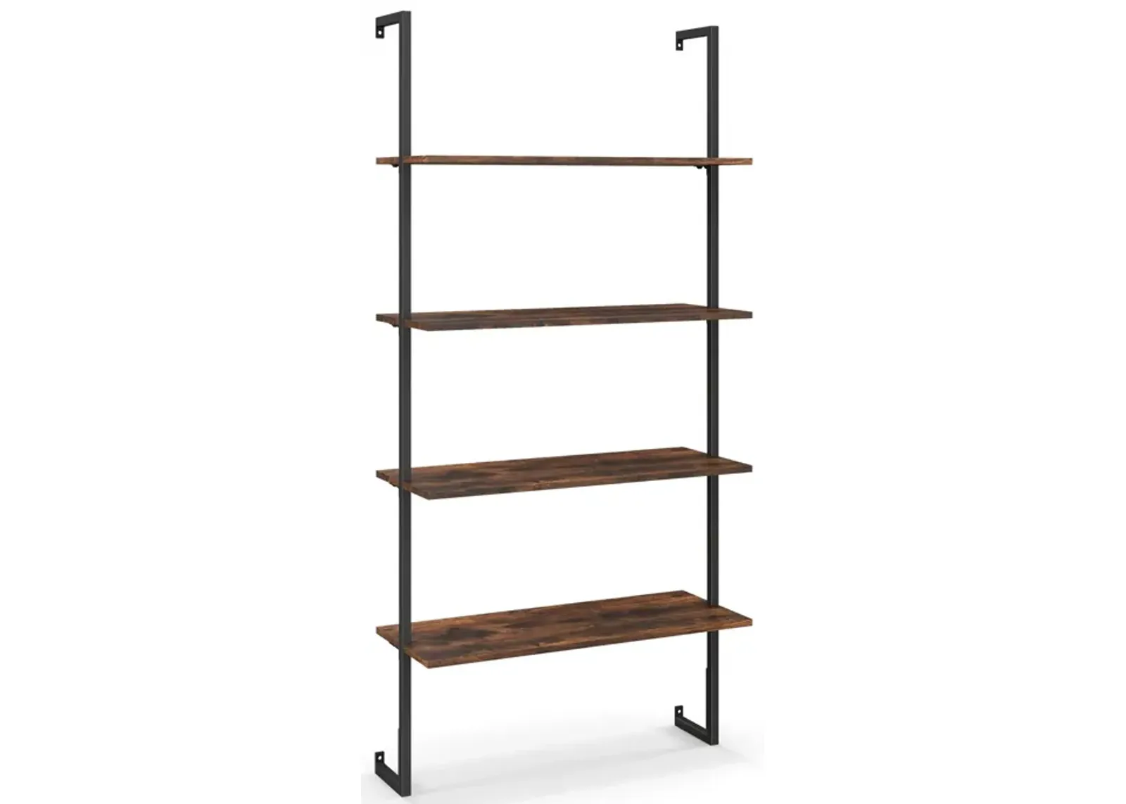 4-Tier Industrial Ladder Bookshelf with Metal Frame-Coffee