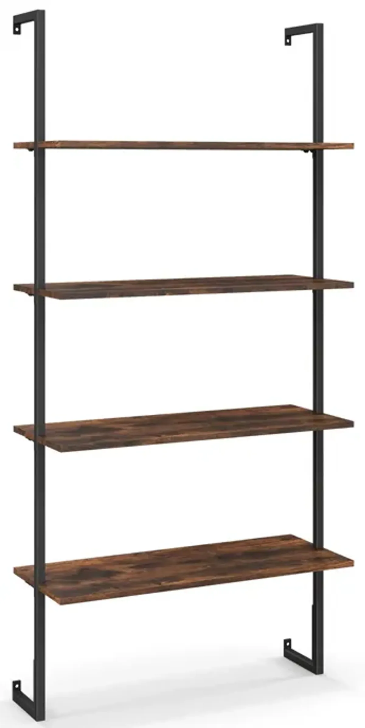 4-Tier Industrial Ladder Bookshelf with Metal Frame-Coffee