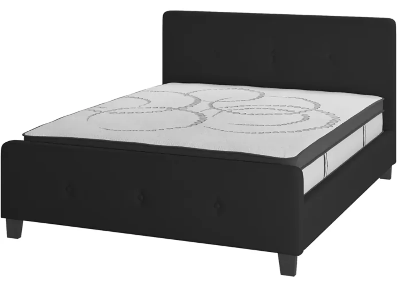 Tribeca Queen Size Tufted Upholstered Platform Bed in Black Fabric with 10 Inch CertiPUR-US Certified Pocket Spring Mattress