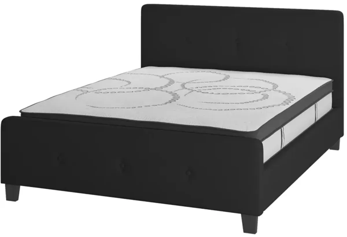 Tribeca Queen Size Tufted Upholstered Platform Bed in Black Fabric with 10 Inch CertiPUR-US Certified Pocket Spring Mattress