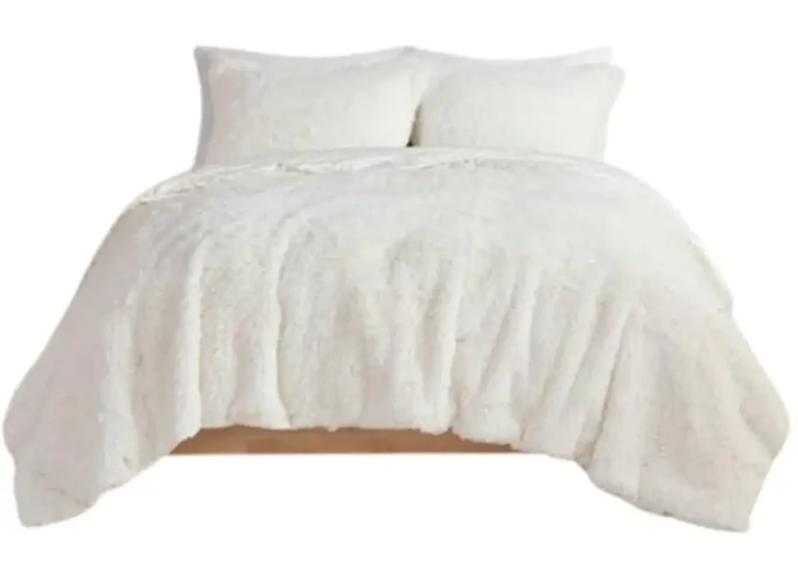 Hivvago Full/Queen size Reversible Soft Sherpa Faux Fur 3 Piece Comforter Set in Ivory