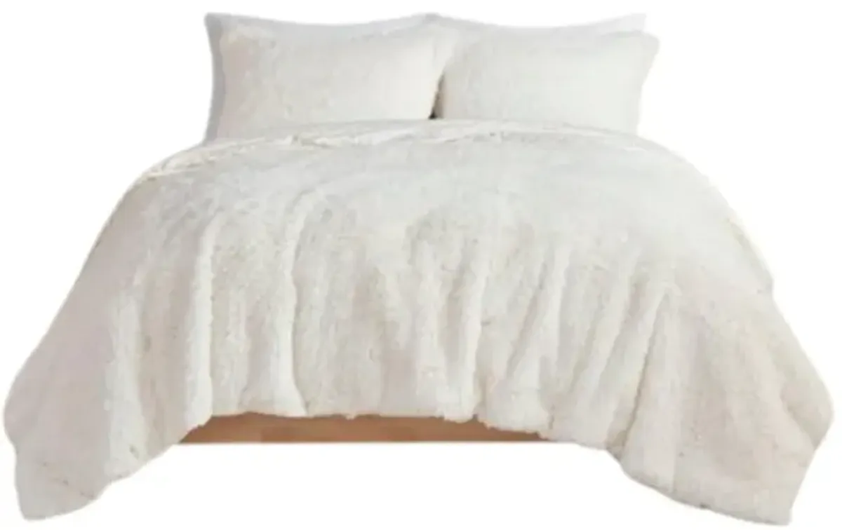 Hivvago Full/Queen size Reversible Soft Sherpa Faux Fur 3 Piece Comforter Set in Ivory