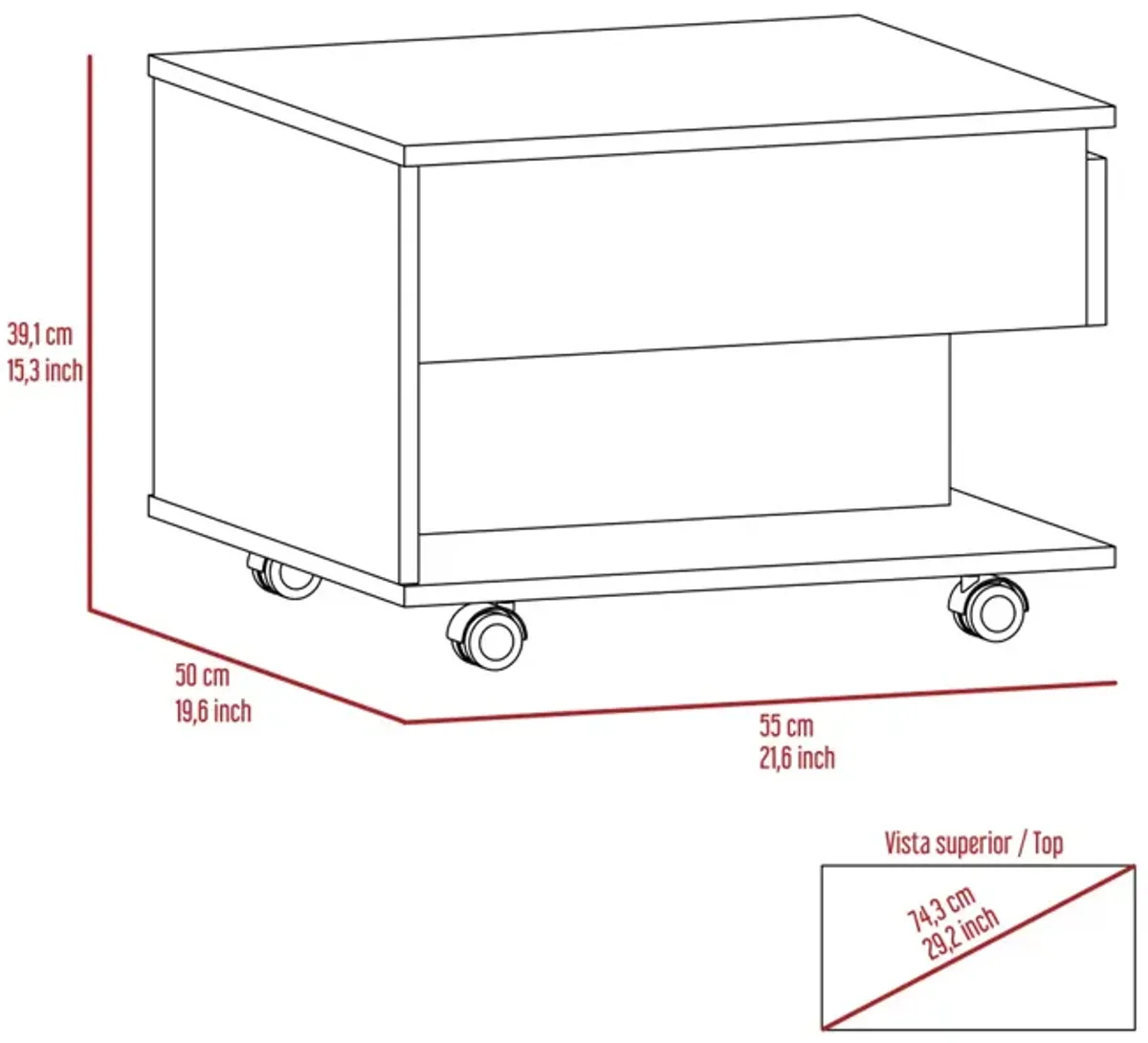 Luanda Lift Top Coffee Table, Casters, One Shelf - Dark Brown