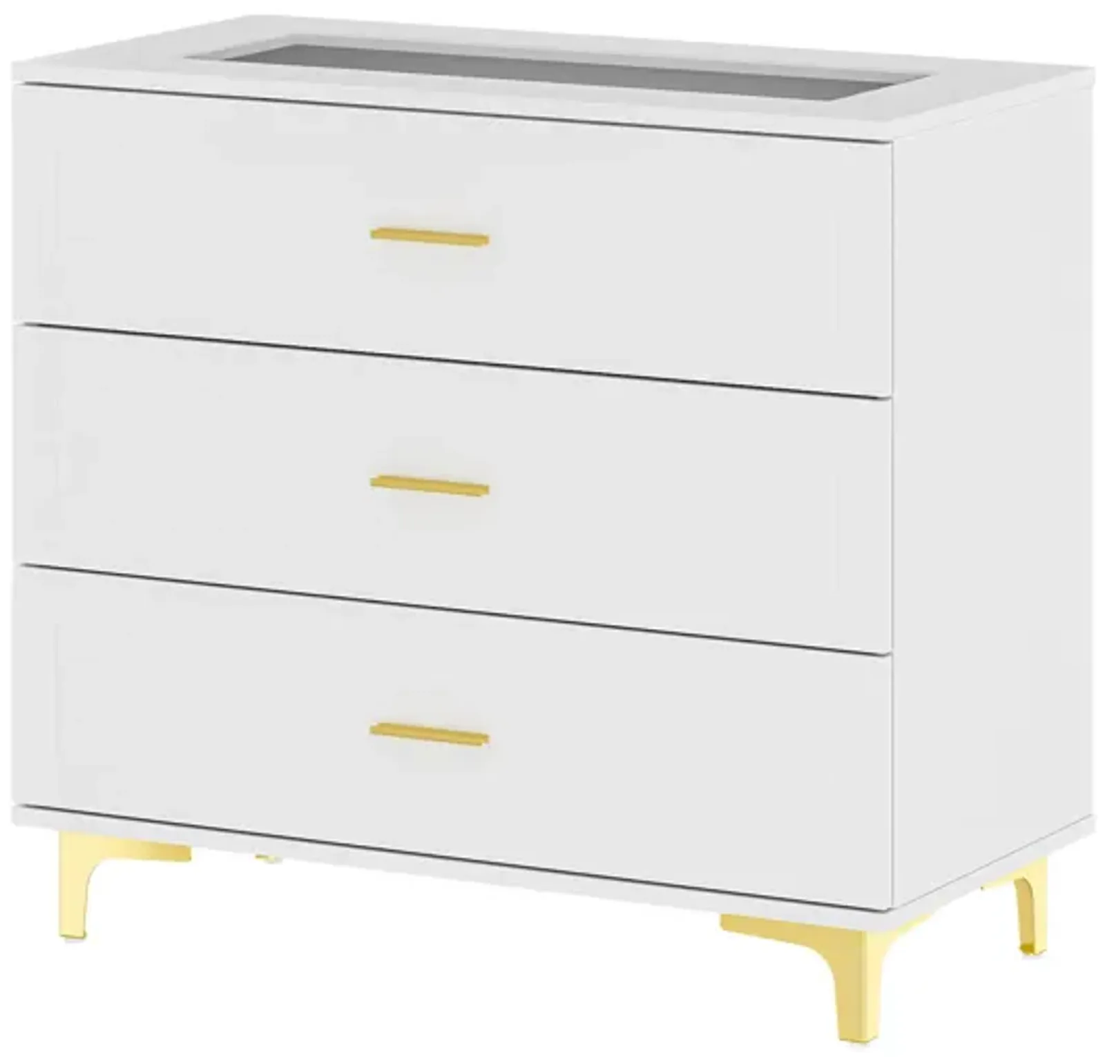 3-Drawer White Wooden Nightstand: 31.5" L x15.7" W x28.7" H