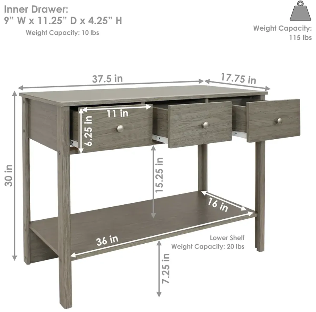 Sunnydaze Classic Entryway Table with Drawers - Thunder Gray - 30 in