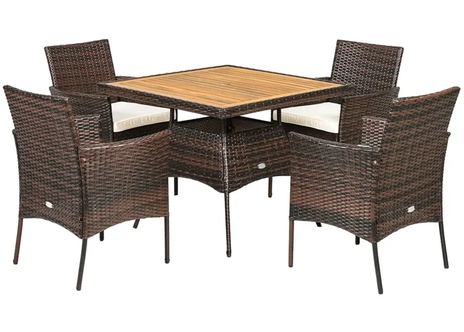 5 Pieces Patio Rattan Dining Furniture Set with Arm Chair and Wooden Table Top