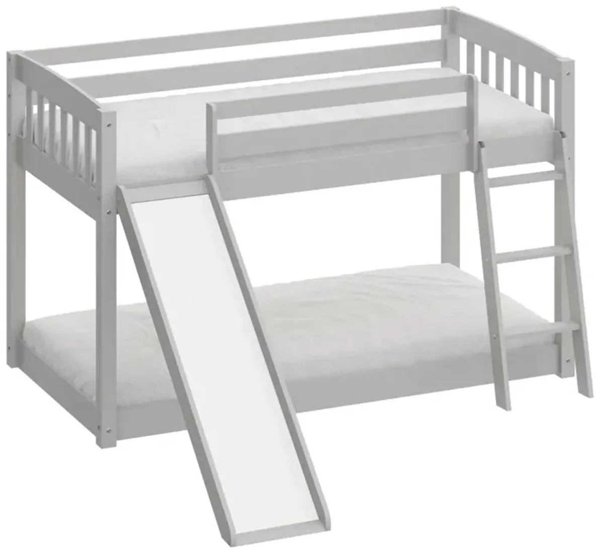 Kids Bunk Bed Twin Over Twin with Slide & Ladder, Heavy Duty Solid Wood Twin Bunk Beds Frame with Safety Guardrails for Toddlers