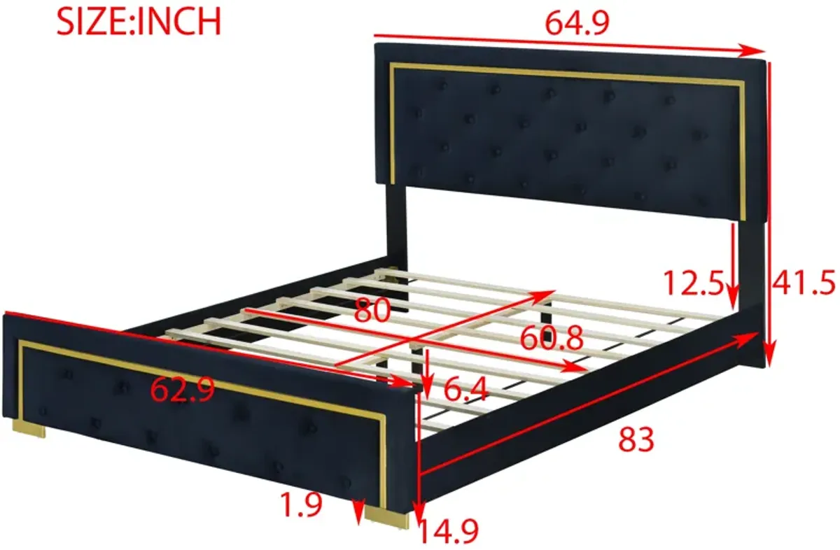 Merax Velvet Upholstered Platform Bed Frame