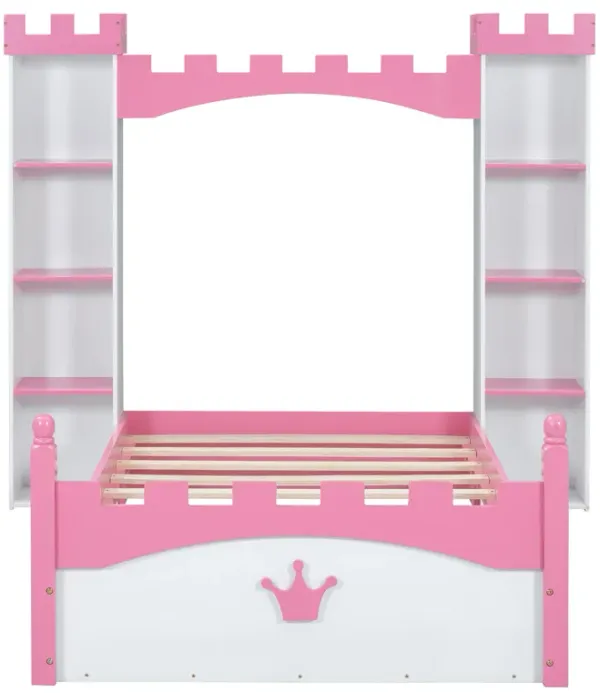 Merax Castle Wooden Bed with Storage Shelf