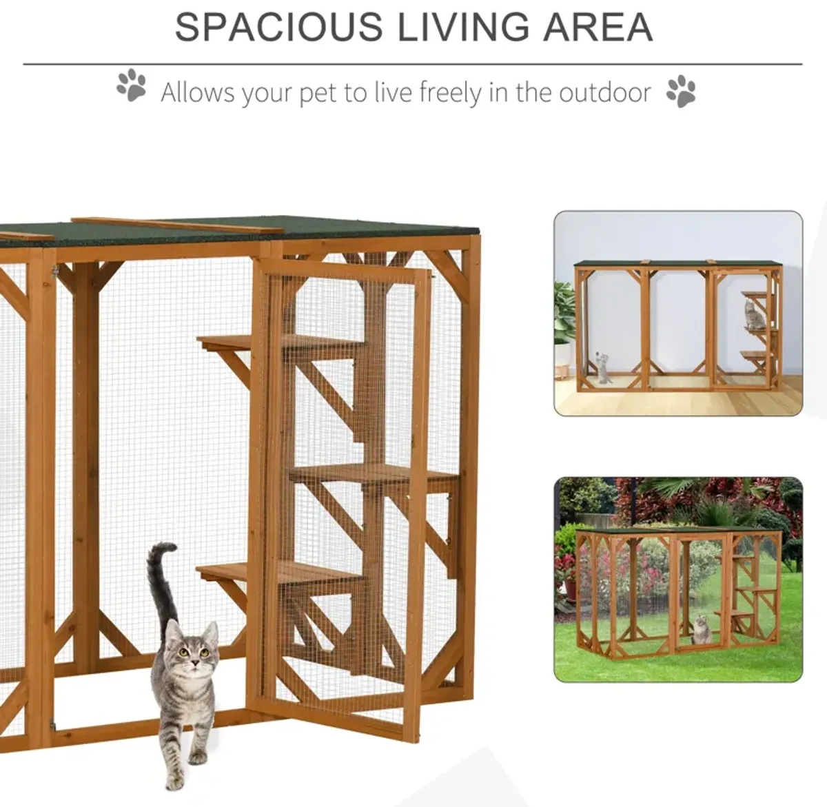 Orange Cat Paradise: 71"L Wooden Outdoor Multi-Level Enclosure