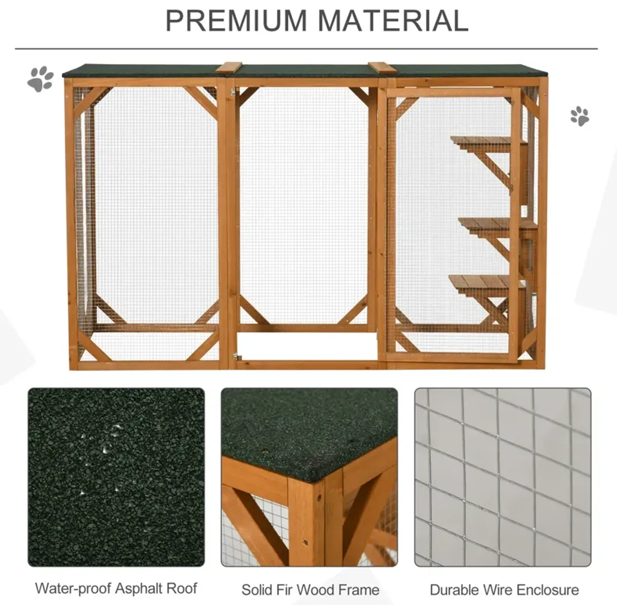 Orange Cat Paradise: 71"L Wooden Outdoor Multi-Level Enclosure