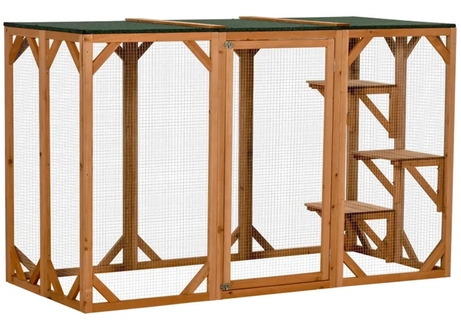 Orange Cat Paradise: 71"L Wooden Outdoor Multi-Level Enclosure