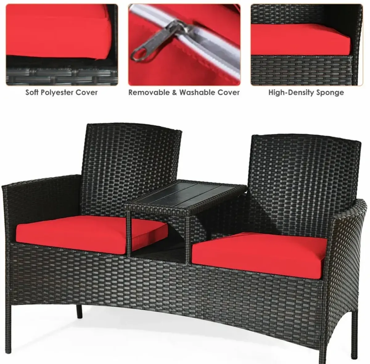 Modern Patio Conversation Set with Built-in Coffee Table and Cushions