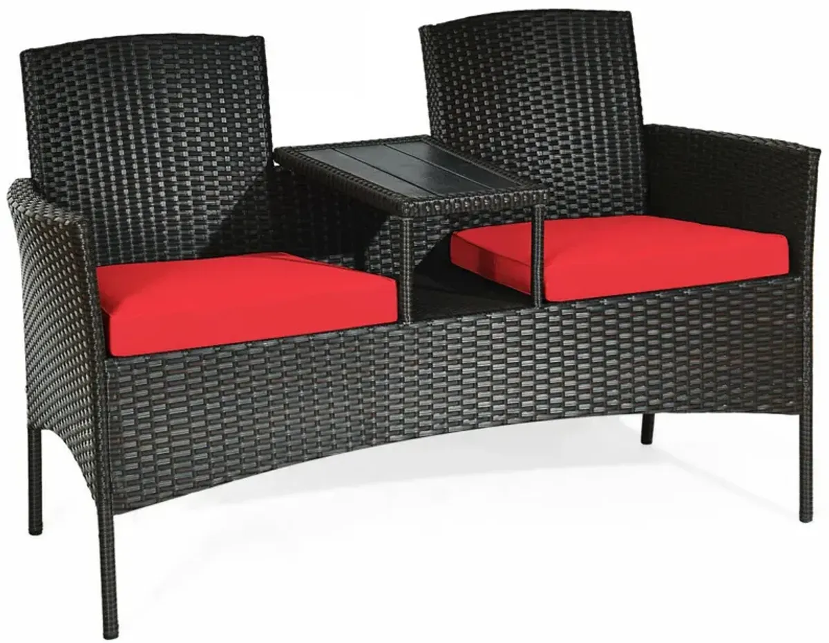 Modern Patio Conversation Set with Built-in Coffee Table and Cushions