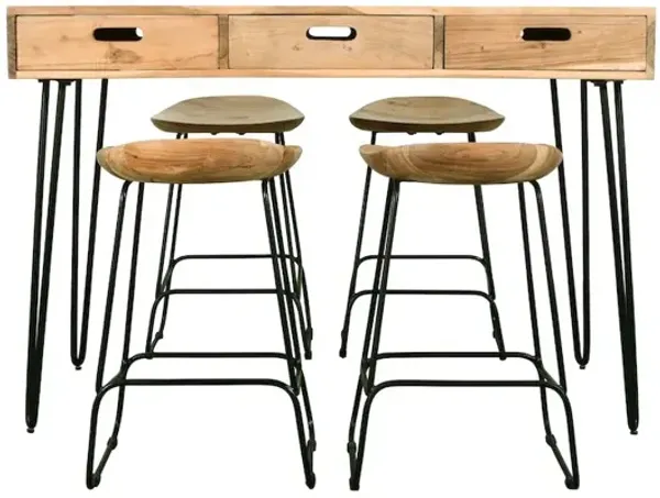 Jofran Rollins 52 Solid Acacia Dining Set with Four Backless Barstools