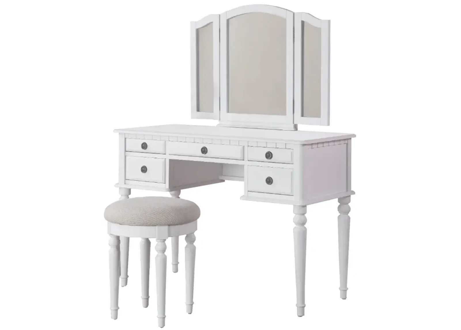 Wooden Vanity Set With Stool White-Benzara