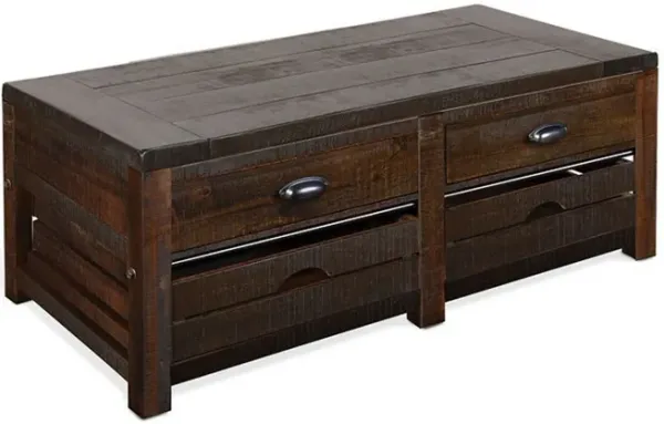 Flint Coffee Table, 2 Drawers, Crates, Dark Brown Mahogany, 50 Inch - Benzara