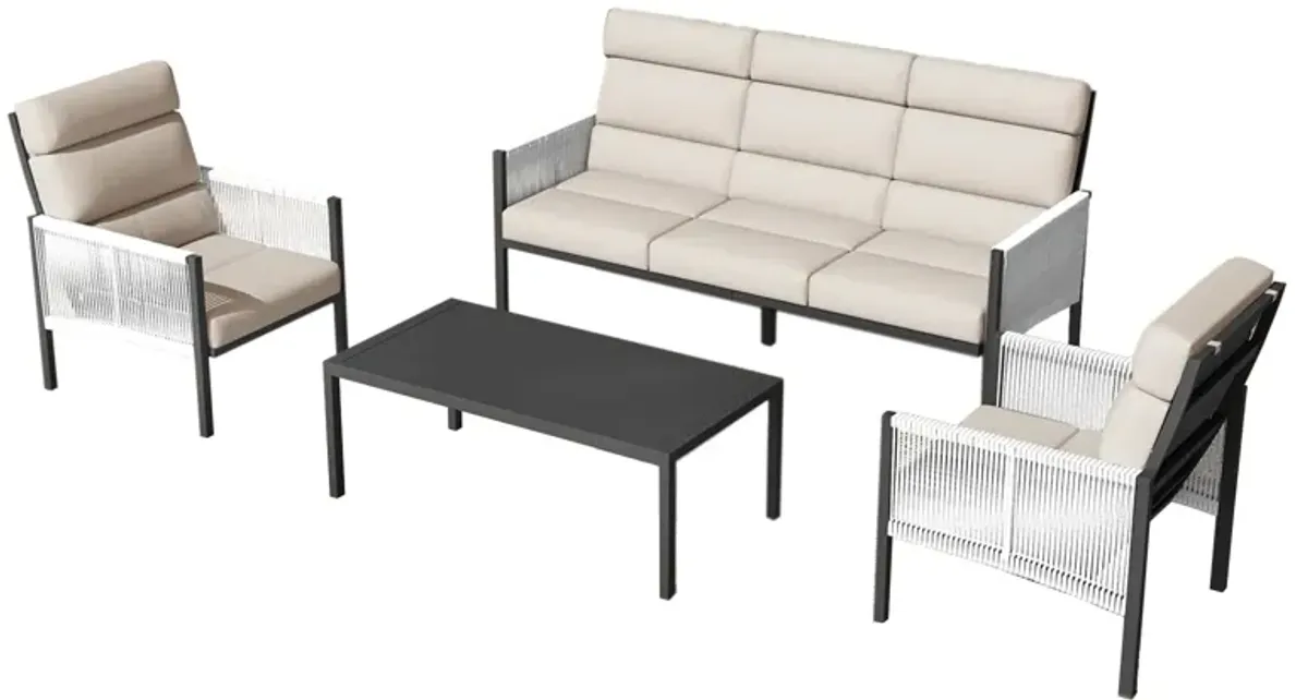 Mondawe 4-Piece Aluminum Patio Conversation Set, Patio Furniture Seating Set with Cushions and Coffee Table for Backyard, Garden