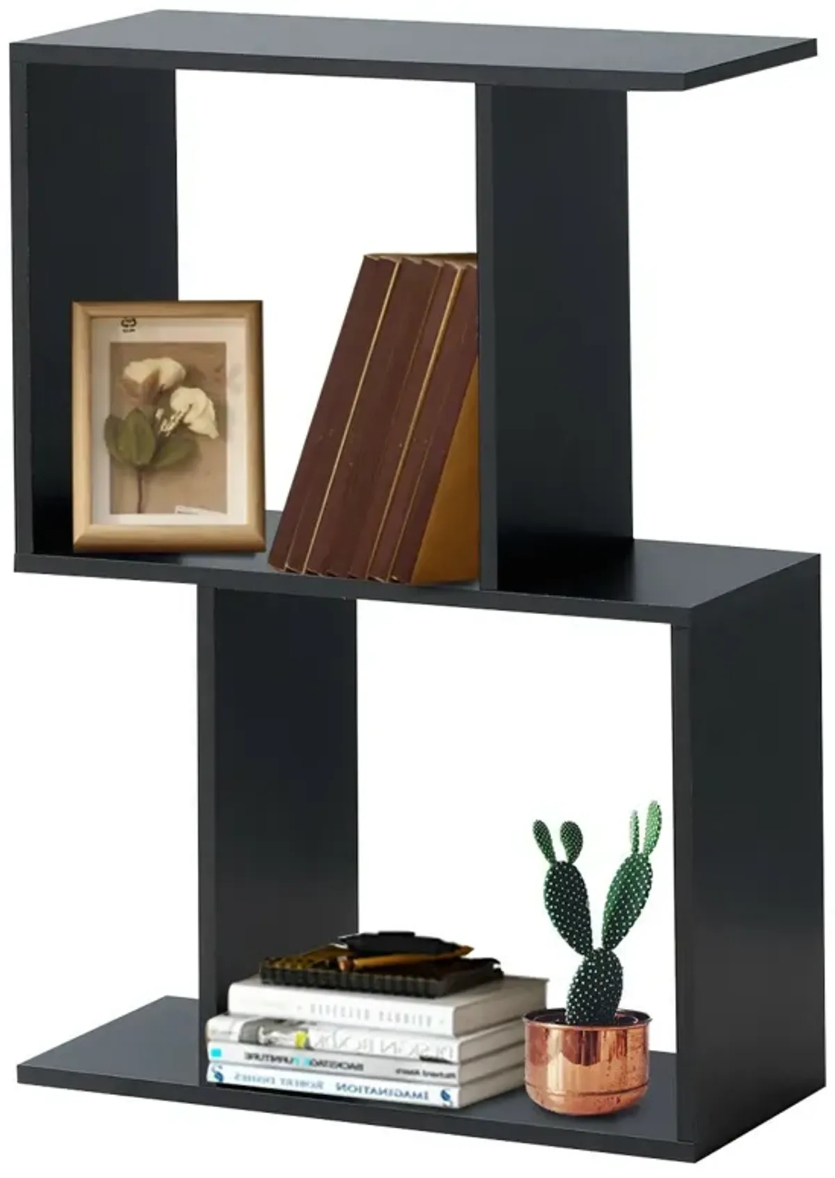 Wooden S-Shaped Bookcase for Living Room Bedroom Office