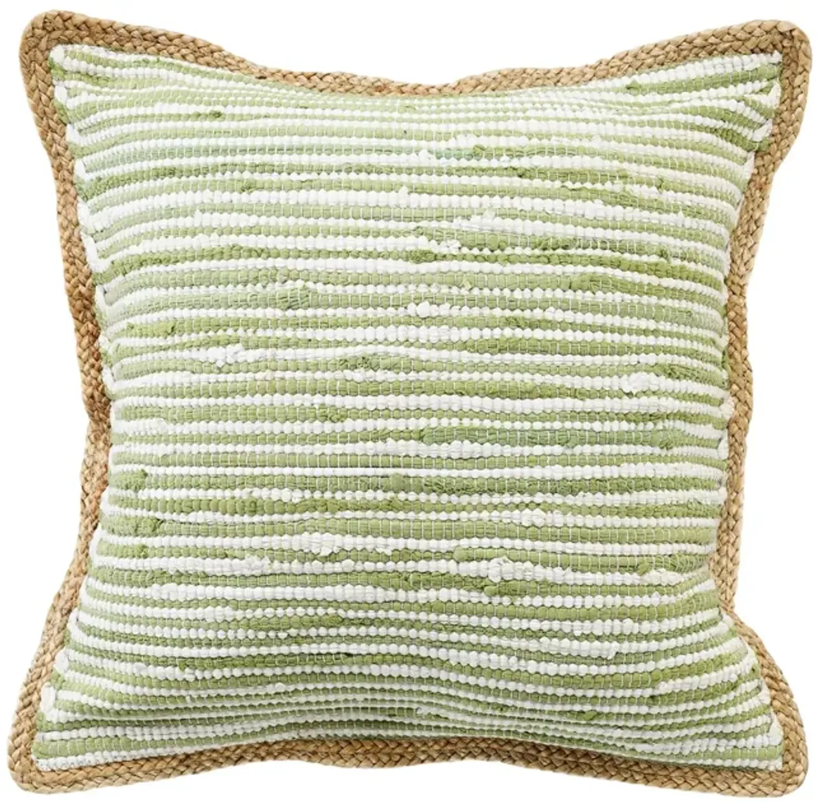 20" Green and White Striped Pattern Square Throw Pillow