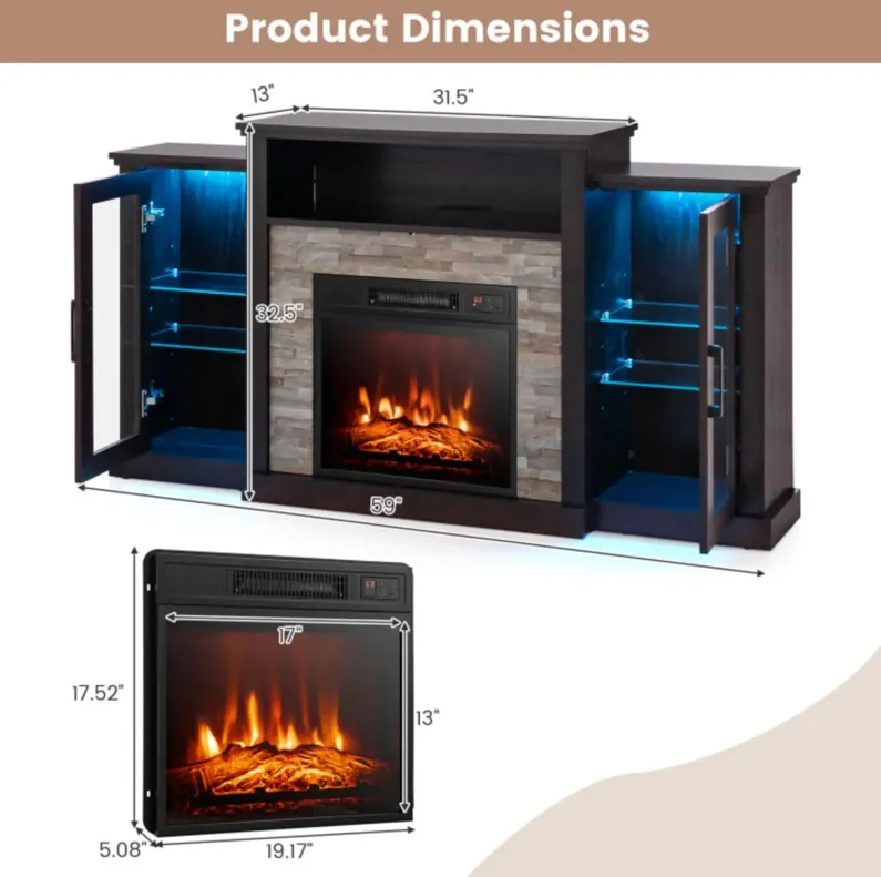 Hivvago Fireplace TV Stand with 16-Color Led Lights for TVs up to 65 Inch