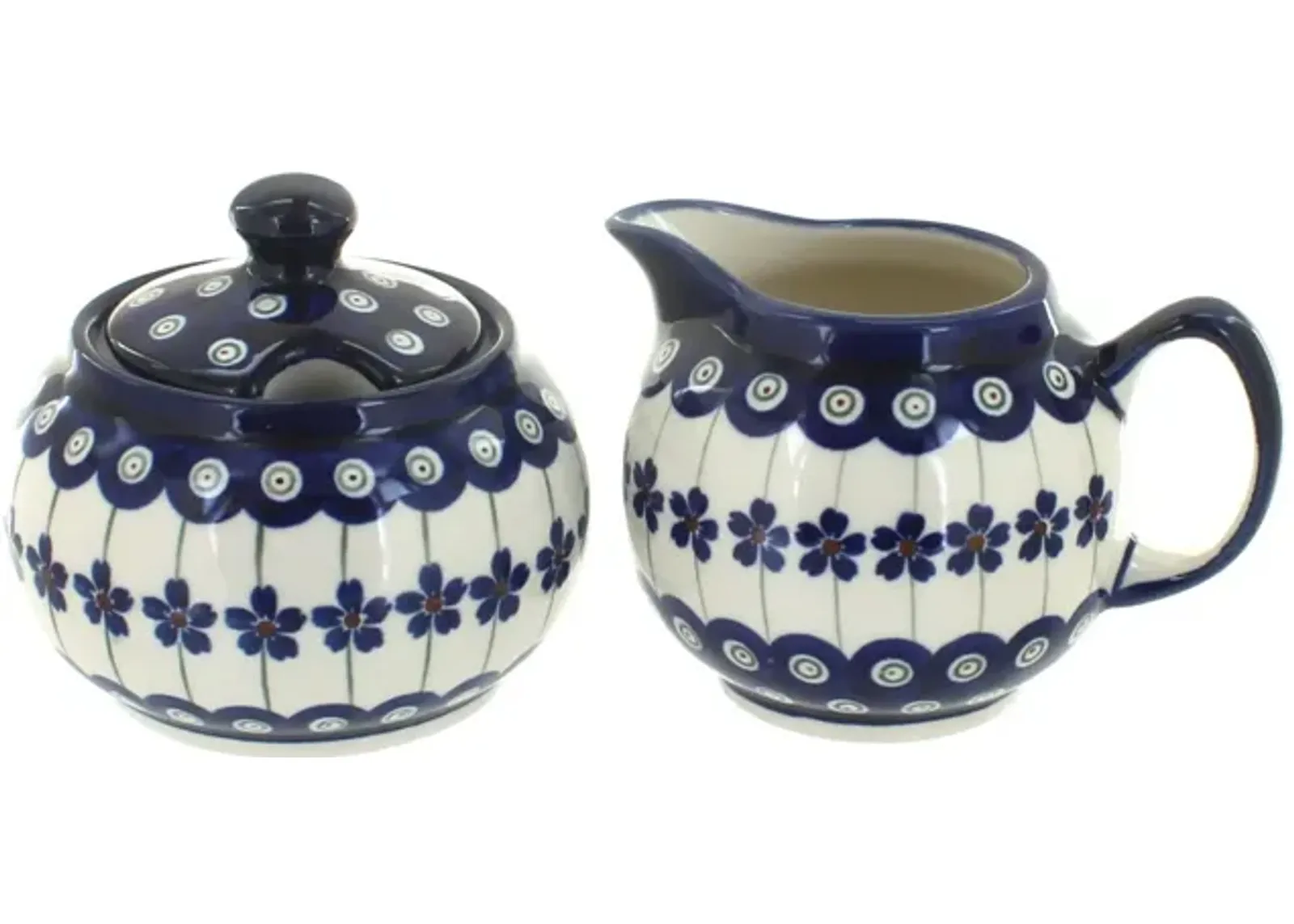 Blue Rose Polish Pottery Nature Cream & Sugar Set