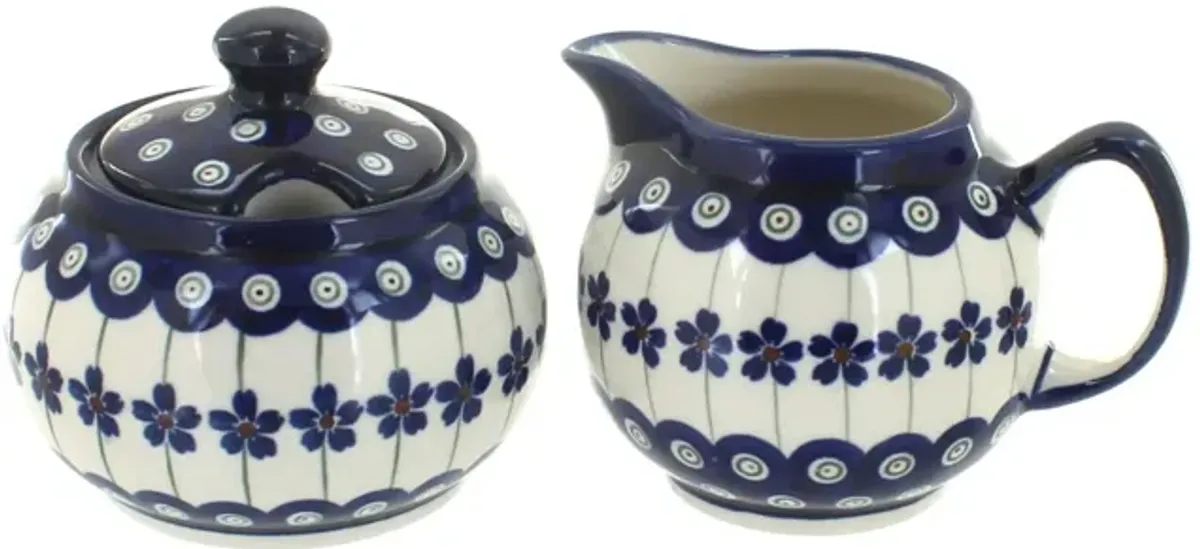 Blue Rose Polish Pottery Nature Cream & Sugar Set