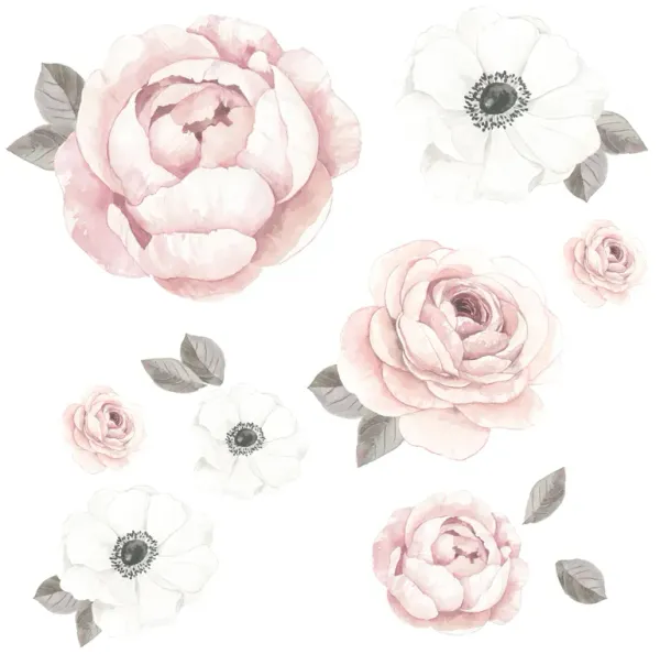 Lambs & Ivy Floral Garden Large Pink/White Watercolor Flowers Wall Decals