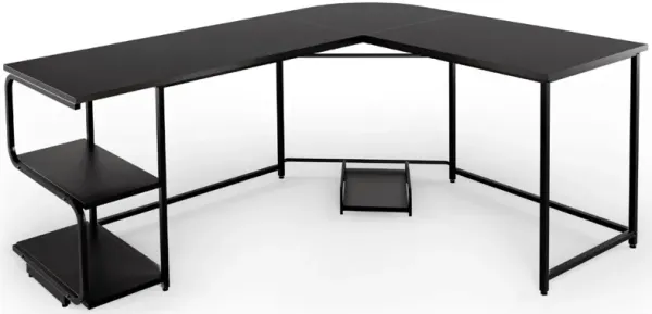 Reversible L-Shaped Computer Study Table with Shelves