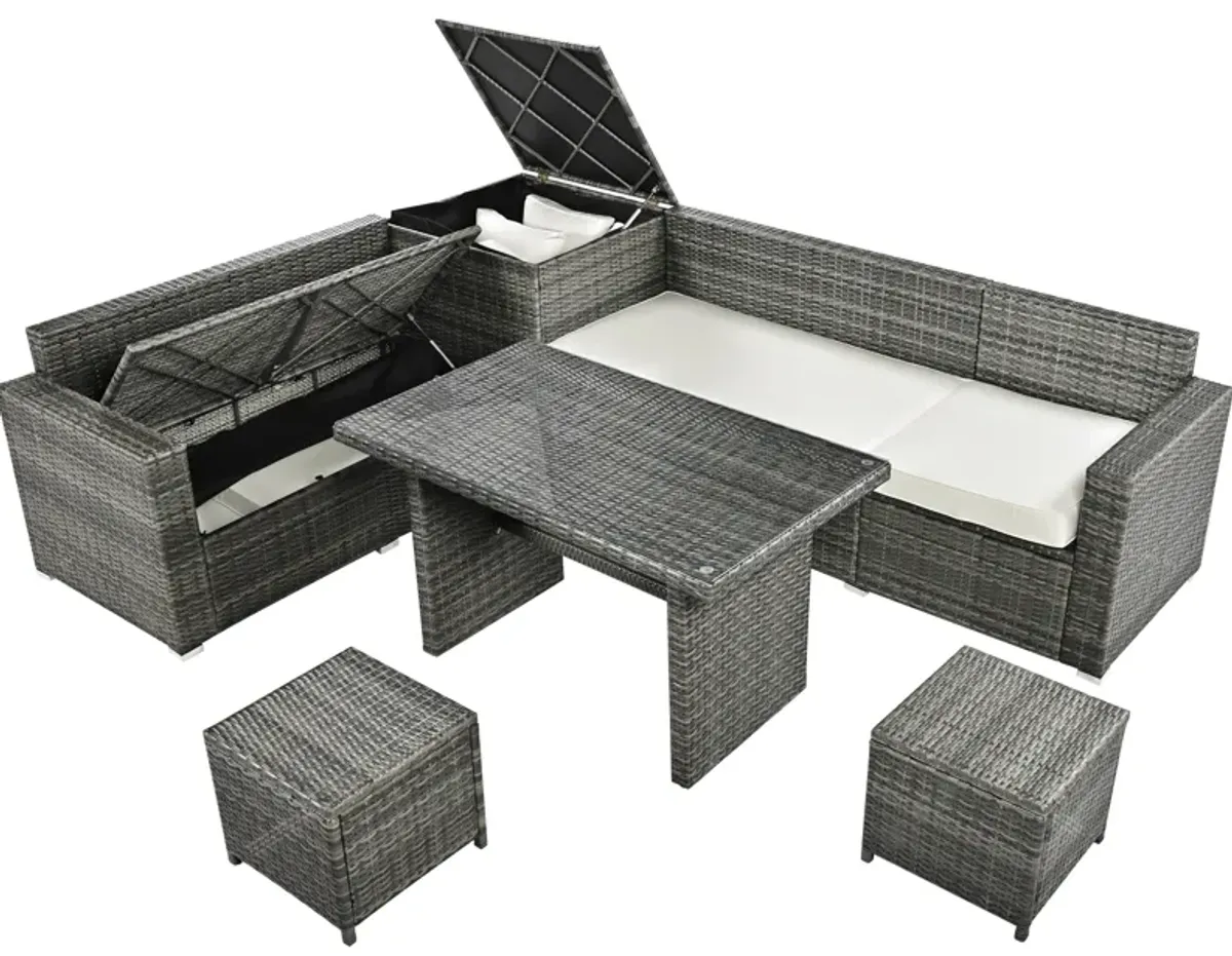 Merax Outdoor 6-Piece All Weather PE Rattan Sofa Table Set