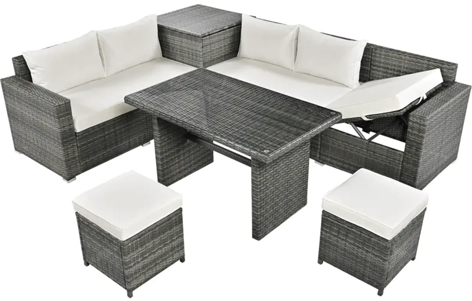 Merax Outdoor 6-Piece All Weather PE Rattan Sofa Table Set