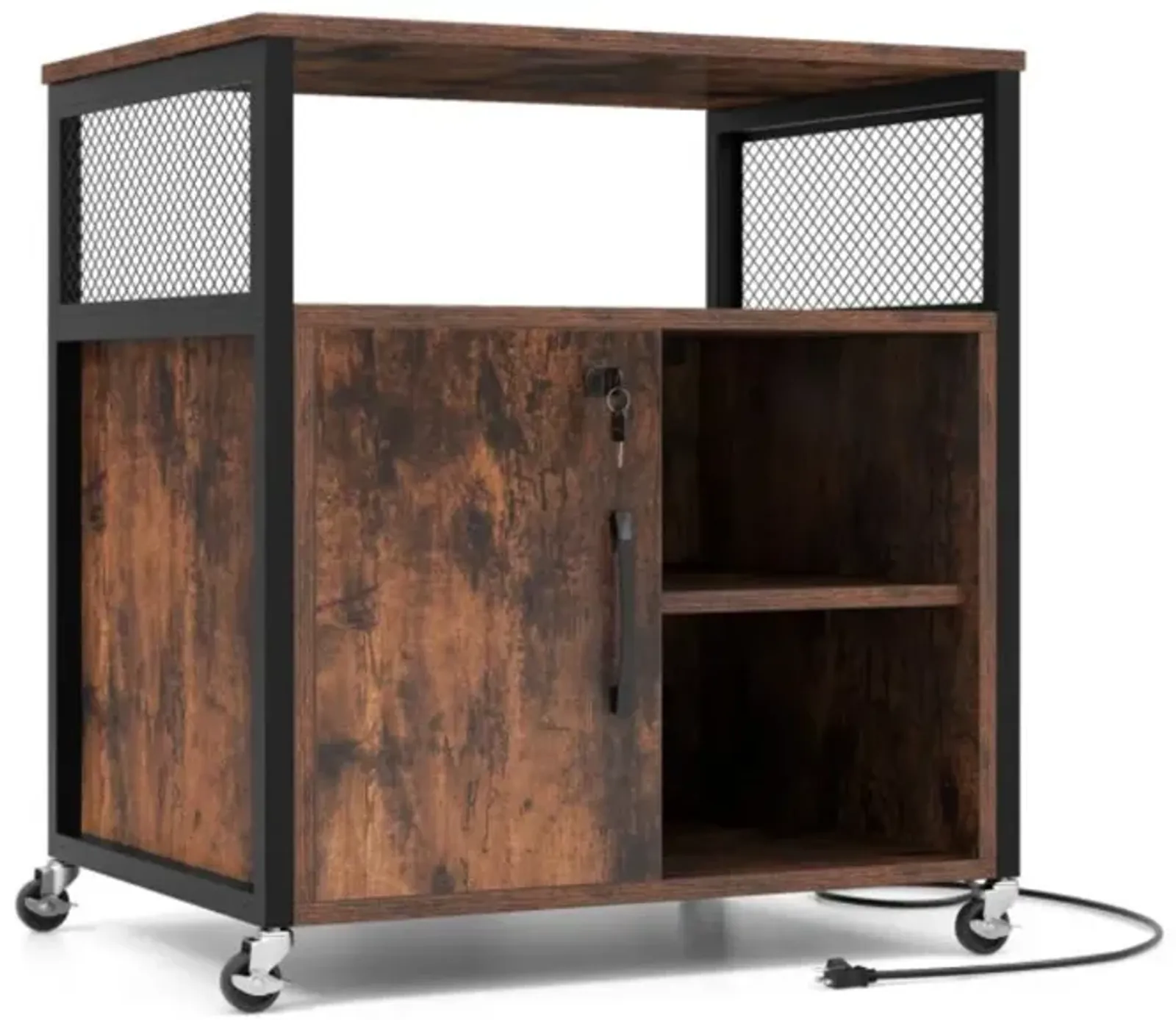 Hivvago File Cabinet on Wheels with Charging Station and Cable Management Hole