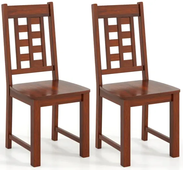 Set of 2 Kitchen Chairs with Solid Rubber Wood Frame and Wooden Seat