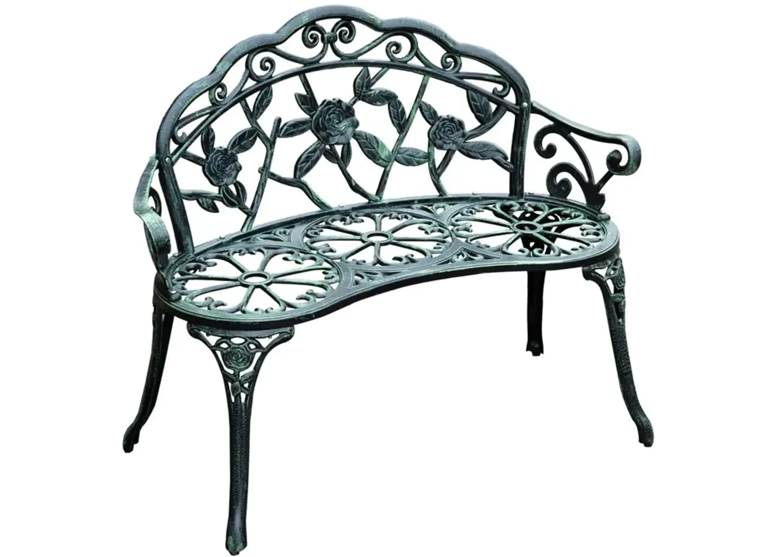 Vintage Garden Duo: Antique Green Floral Cast Aluminum Loveseat