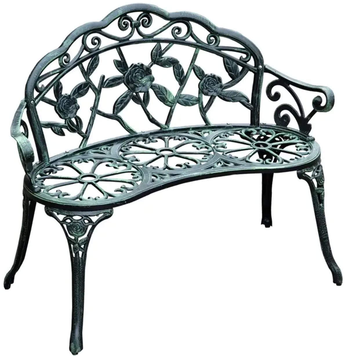 Vintage Garden Duo: Antique Green Floral Cast Aluminum Loveseat