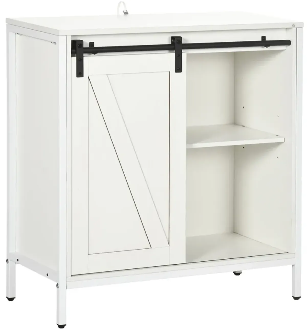 White Kitchen Cabinet: Farmhouse Sideboard with Sliding Barn Door