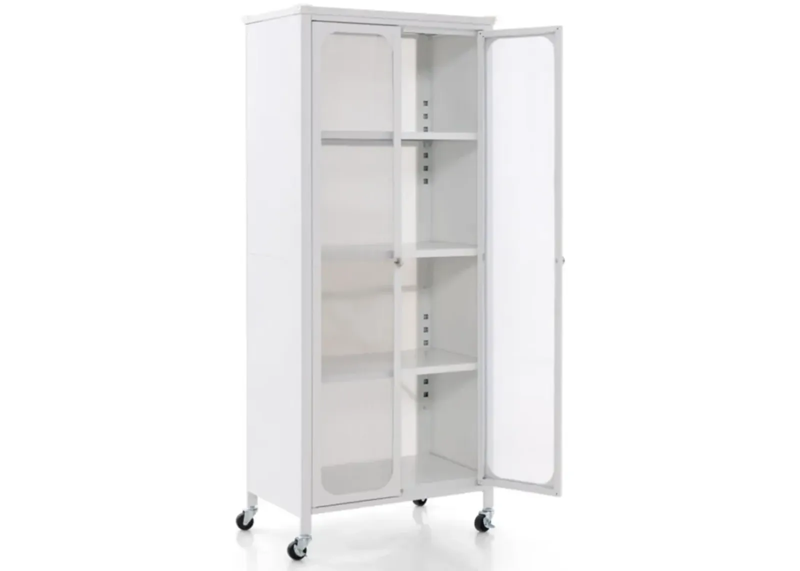 Hivvago Glass Doors Storage Cabinet with Wheels and Adjustable Shelve