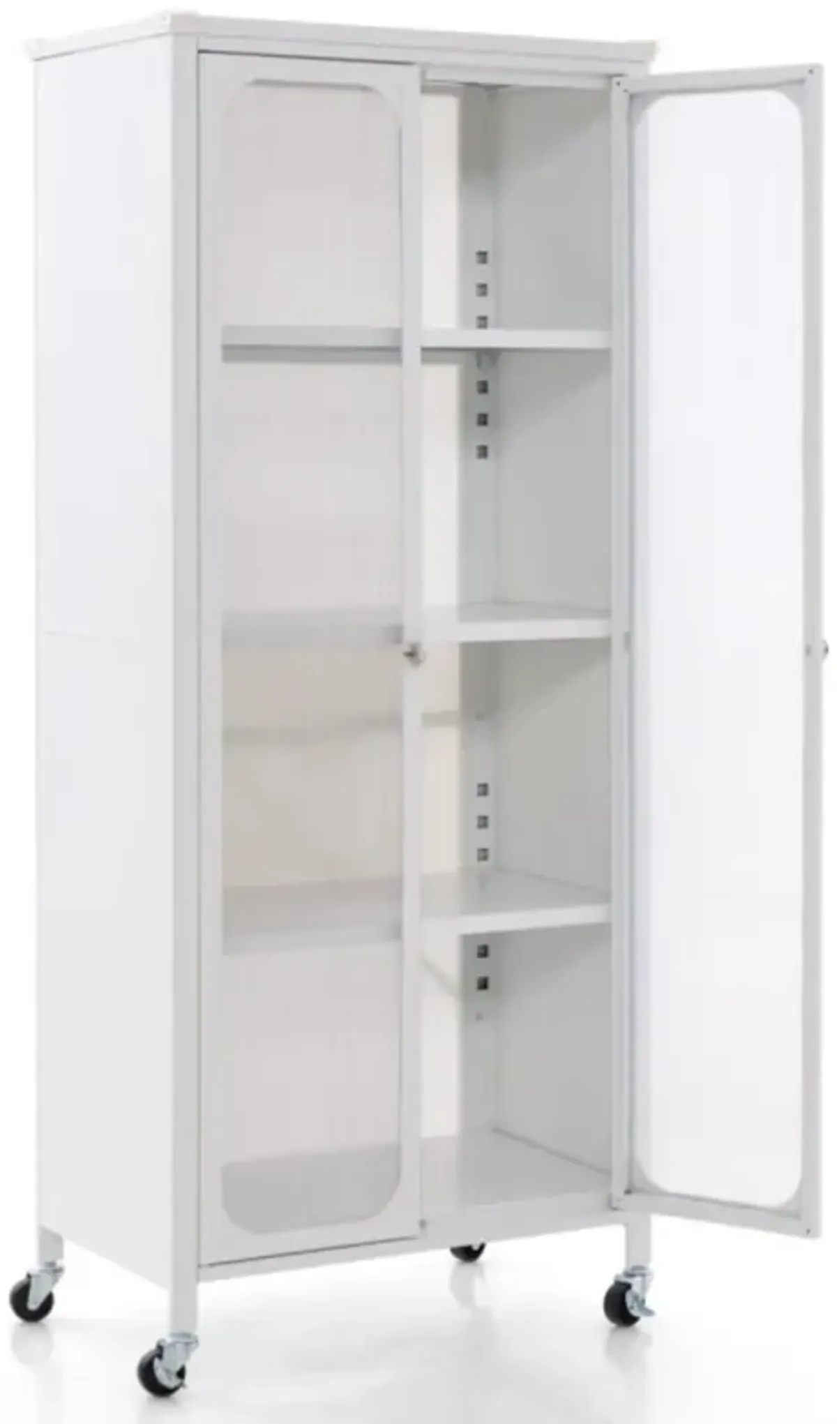 Hivvago Glass Doors Storage Cabinet with Wheels and Adjustable Shelve