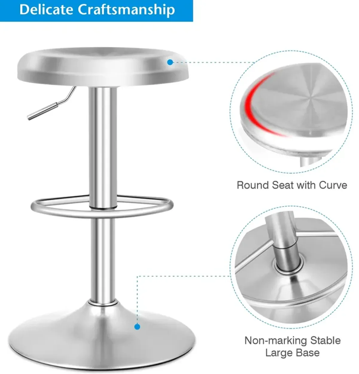 Modern Adjustable Height Swivel Bar Stool with Footrest