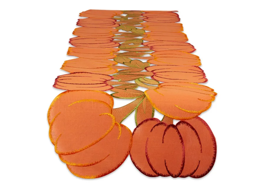 108" Orange Embroidered Pumpkins Table Runner