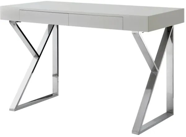 Inspired Home Octavia High Gloss Desk with Polished Stainless Steel Base