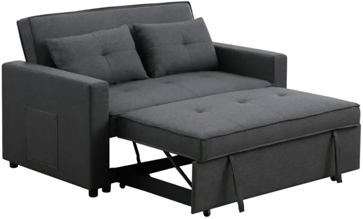 Zoey Dark Gray Linen Convertible Sleeper Loveseat With Side Pocket