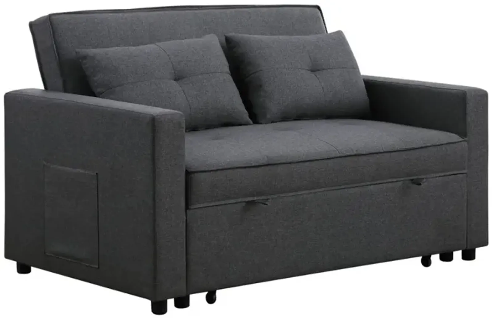 Zoey Dark Gray Linen Convertible Sleeper Loveseat With Side Pocket