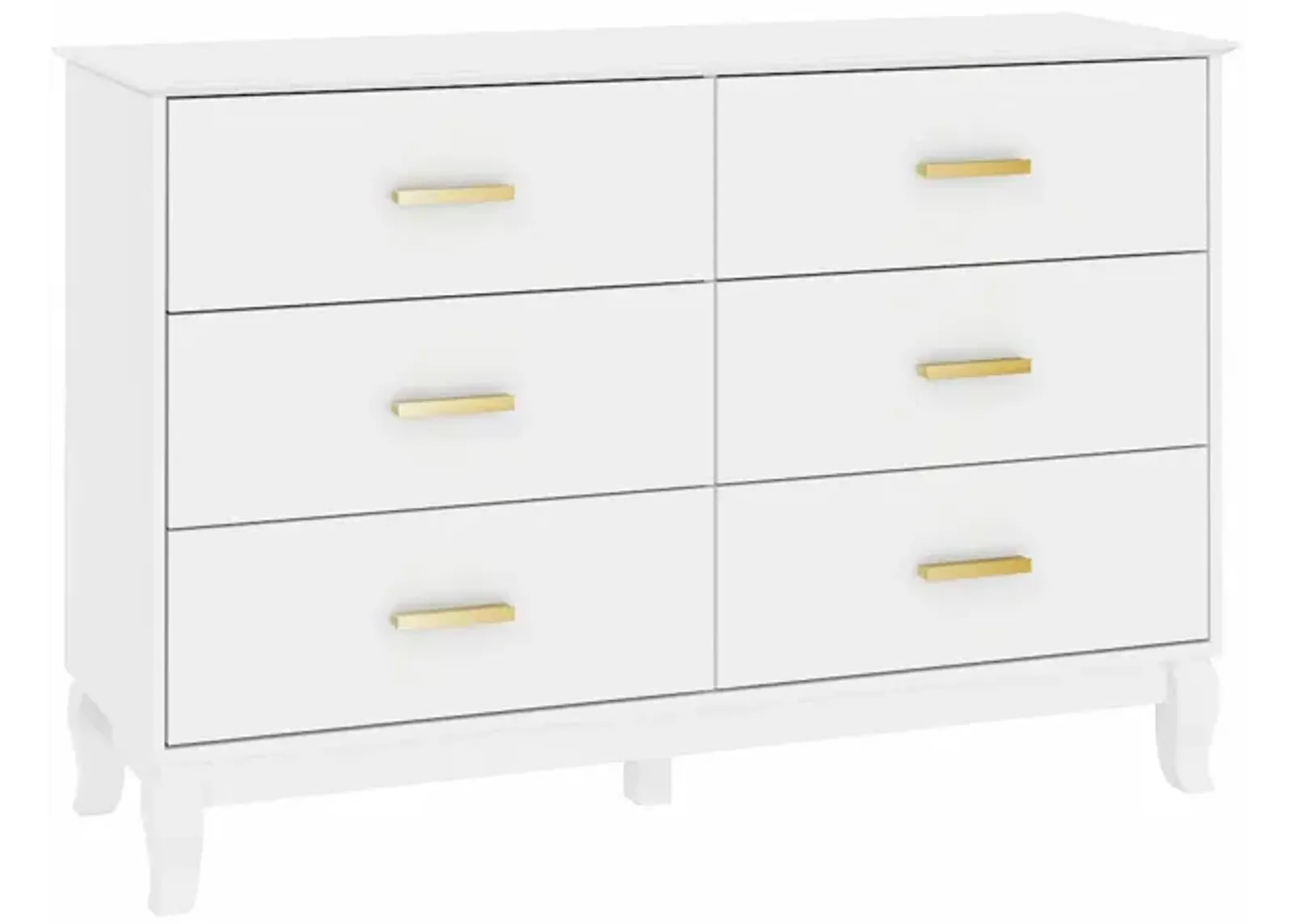 White Wooden Accent Storage Cabinet, Dresser, Chest, Vanity, with 6 Large Drawers, for Bedroom, Livingroom