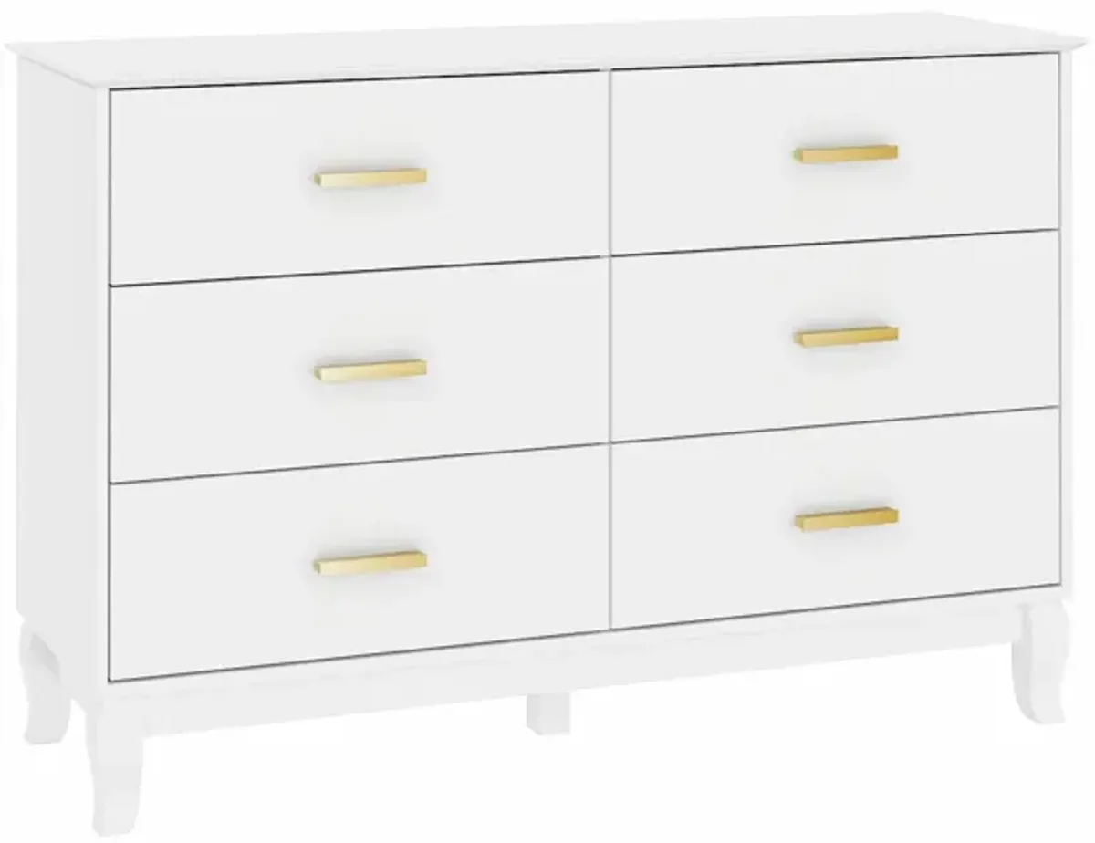 White Wooden Accent Storage Cabinet, Dresser, Chest, Vanity, with 6 Large Drawers, for Bedroom, Livingroom