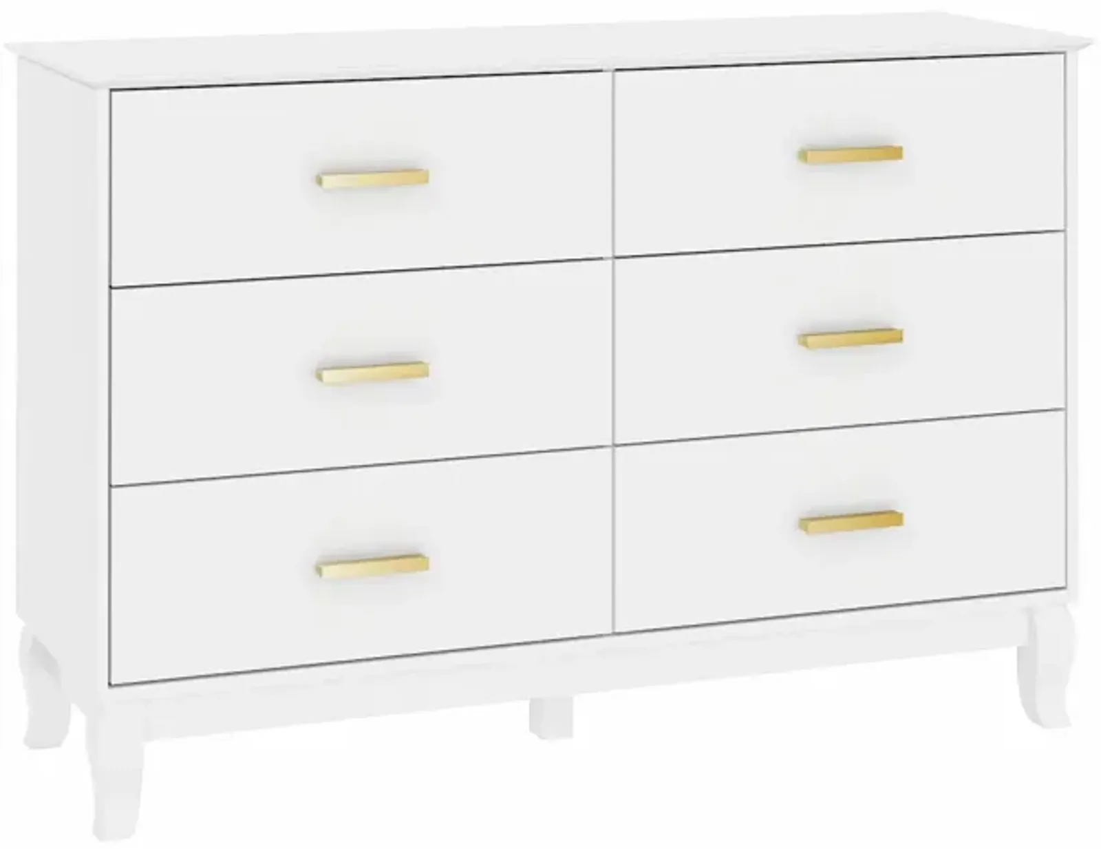 White Wooden Accent Storage Cabinet, Dresser, Chest, Vanity, with 6 Large Drawers, for Bedroom, Livingroom